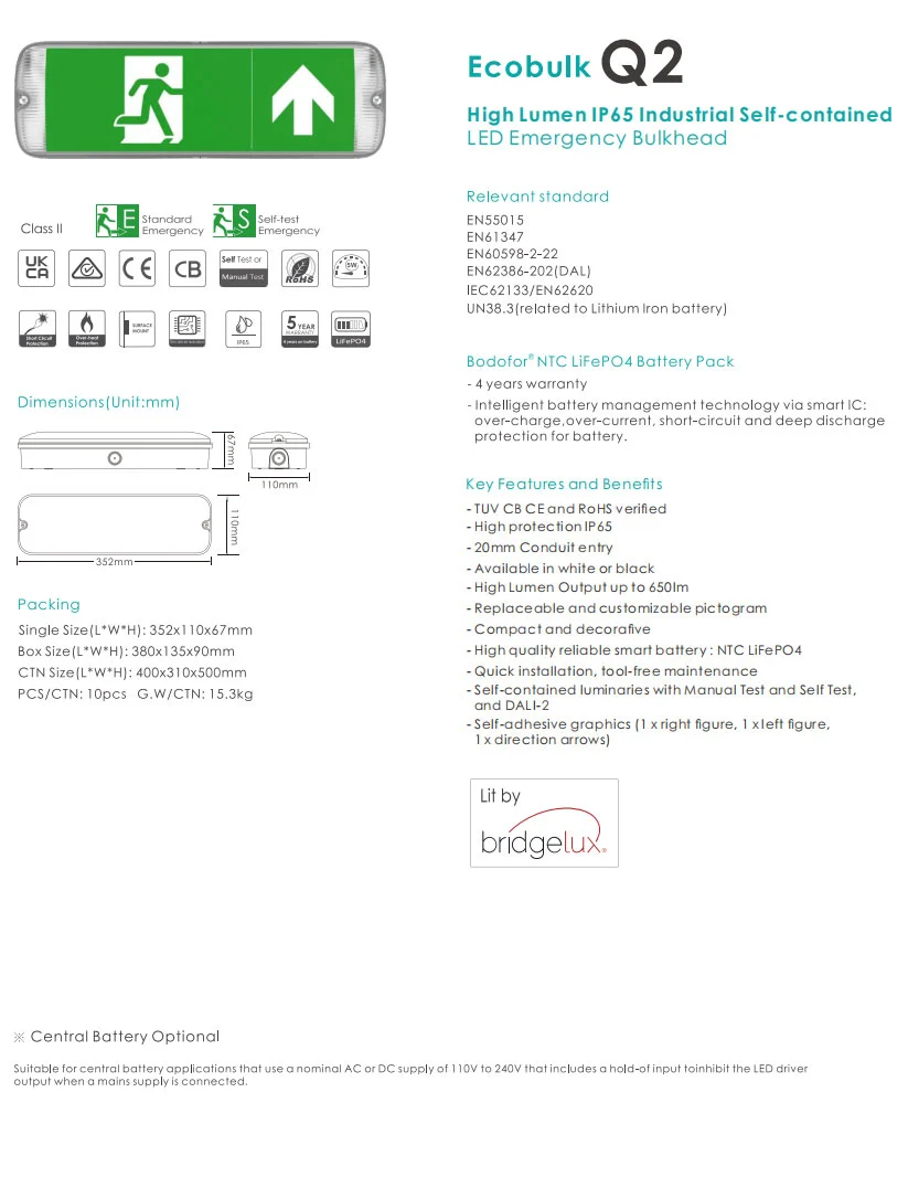Industrial Self Contained Led Emergency Bulkhead